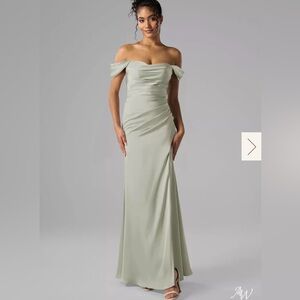 Chic Off-the-Shoulder Satin Sage Green Dress Sz 4
